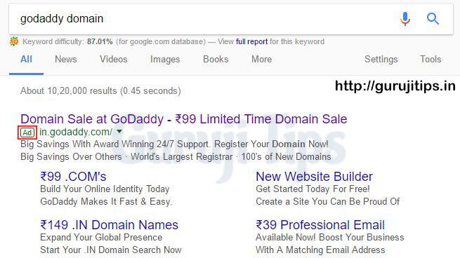 Godaddy Domain Rs 99