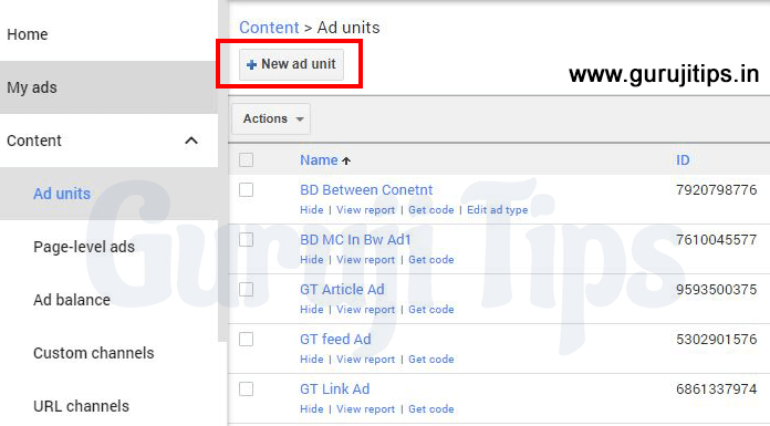 Adsense new ad unit create