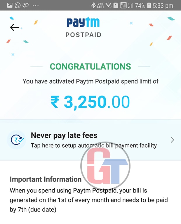 paytm postpaid credit limit